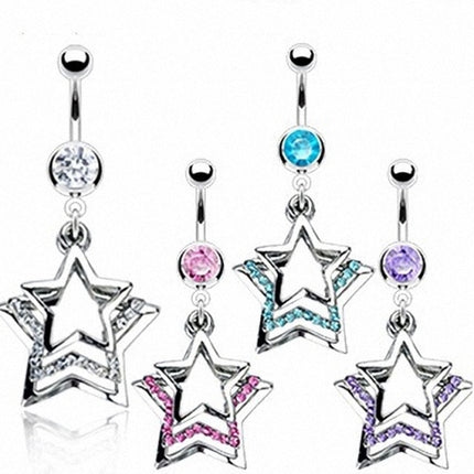 Bauchnabelpiercing Stecker Multi Kristall Triple Star
