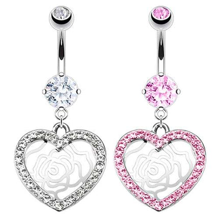 Bauchnabelpiercing Stecker Kristall Herz Rose Anhänger Clear