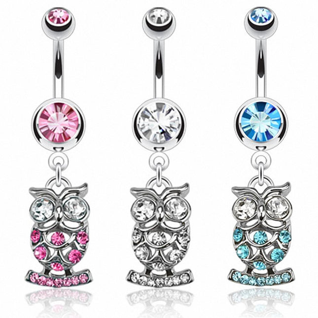 Bauchnabelpiercing Multi Schmuck Kristall Eulen Anhänger