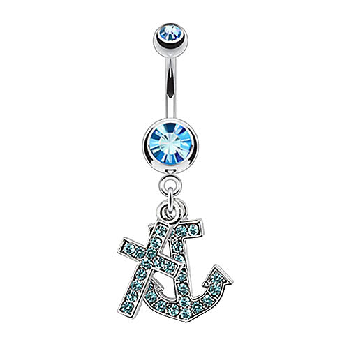 Bauchnabelpiercing Aqua Kristall Maritim Anker Anhänger