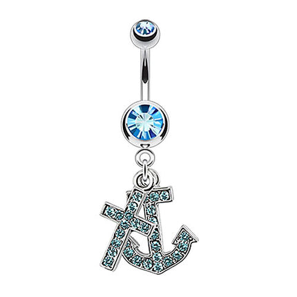 Bauchnabelpiercing Aqua Kristall Maritim Anker Anhänger