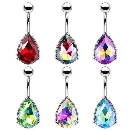 Bauchnabelpiercing Silber Piercing Stecker Vintage Zirkonia Kristall Tropfen