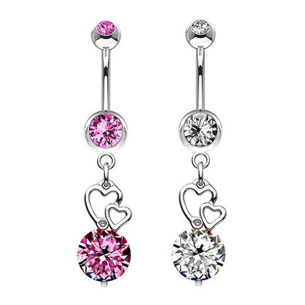Bauchnabelpiercing Stecker mit Herzen Anhänger XL Zirkonia
