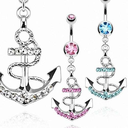 Bauchnabelpiercing Schmuck Kristall Stecker mit Seefahrt Anker Anhänger