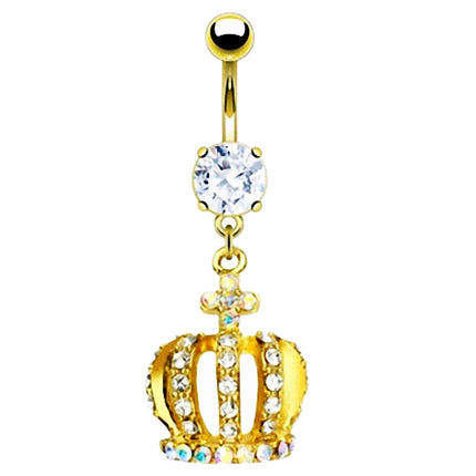 Bauchnabelpiercing Stecker Kristall Krone Gold plattiert