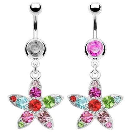 Bauchnabelpiercing Multi Kristall Blumen Anhänger
