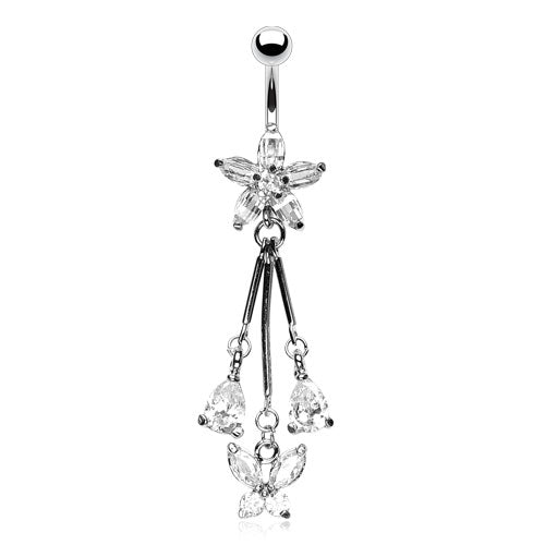 Bauchnabelpiercing Zirkonia Kristall Blumen Anhänger