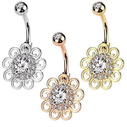 Bauchnabelpiercing Banane mit Top Down Kristall Blume