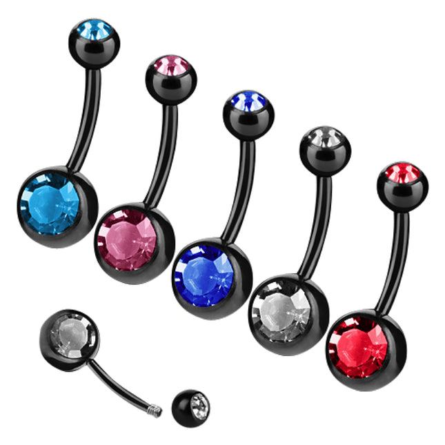 Bauchnabelpiercing Stecker Schwarz Doppel Zirkonia Kristall