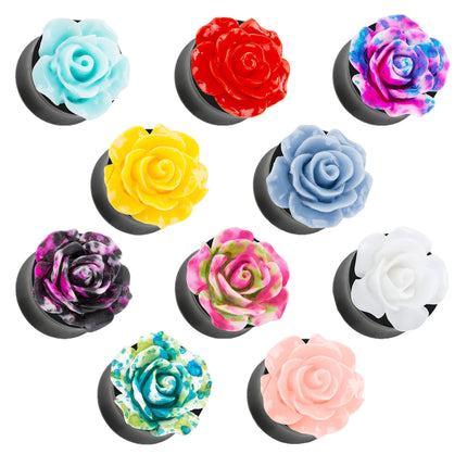 Ohr Tunnel Plug mit wunderschöner Rose Schwarz,Weiß,Pink in 3D Optik