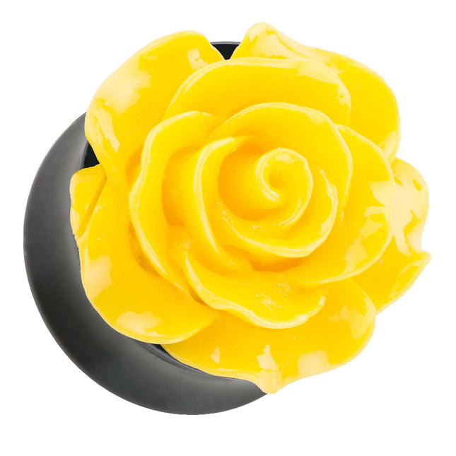 Ohr Tunnel Plug mit wunderschöner Rose Gelb in 3D Optik