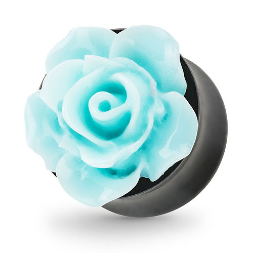 Ohr Tunnel Plug mit wunderschöner Rose Türkis in 3D Optik