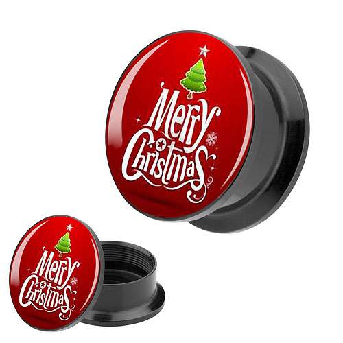 Picture Ohr Tunnel Gewinde Plug  Motiv Merry Christmas