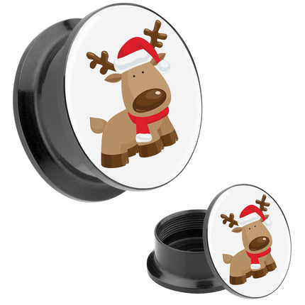 Picture Ohr Tunnel Gewinde Plug  Motiv Rentier mit Weihnachtsmütze