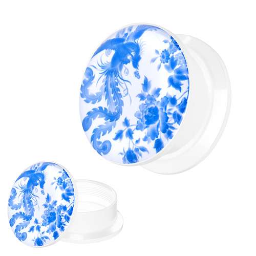 Picture Ohr Tunnel Gewinde Plug  Motiv Feuervogel Phönix Vogel Blau
