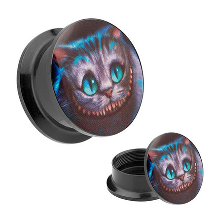 Picture Ohr Tunnel Gewinde Plug  Motiv Wunderland Grinsekatze