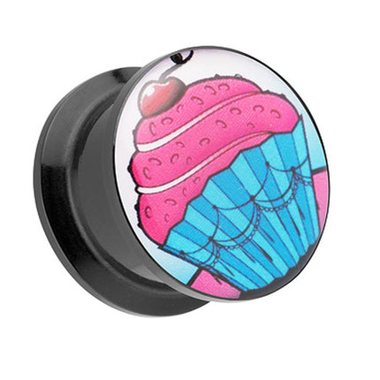 Picture Ohr Tunnel Gewinde Plug  Motiv Cupcake Muffin mit Kirsche