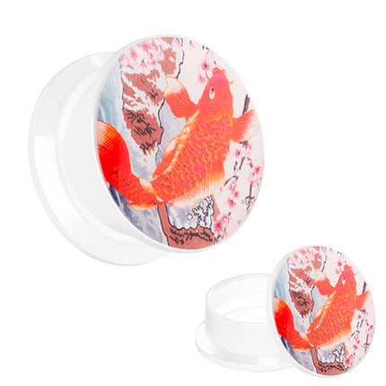 Picture Ohr Tunnel Gewinde Plug  Motiv Koi Karpfen Orange