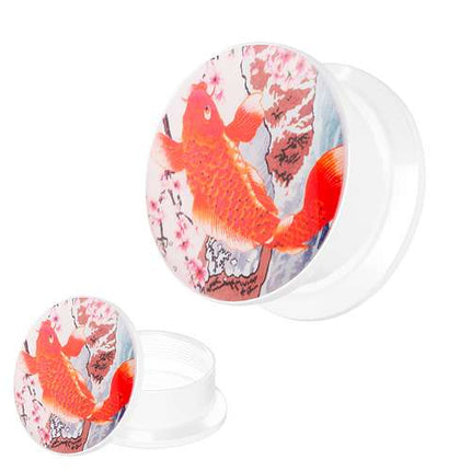 Picture Ohr Tunnel Gewinde Plug  Motiv Koi Karpfen Orange