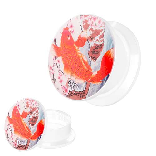 Picture Ohr Tunnel Gewinde Plug  Motiv Koi Karpfen Orange