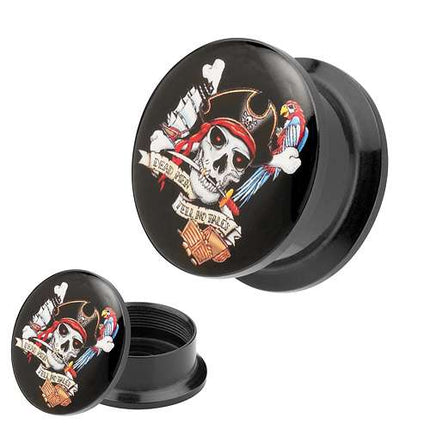 Picture Ohr Tunnel Gewinde Plug  Motiv Pirat mit Papagei & Segelschiff