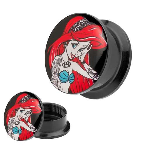 Picture Ohr Tunnel Gewinde Plug  Motiv Comic Tattoo Arielle mit roten Haaren