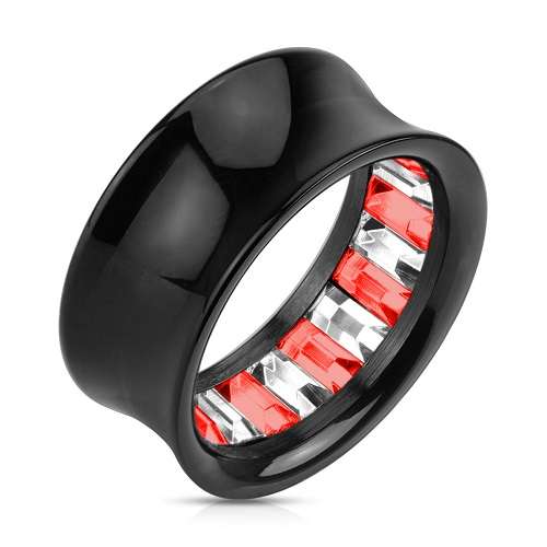 Flesh Tunnel Princess Cut Kristall Inlay Rot