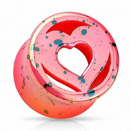 Flesh Tunnel Double Flared Rosa Herz gesprenkelt