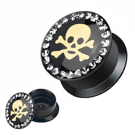 Flesh Ohr Plug Totenkopf Pirat mit Kristallen