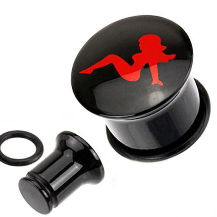 Flesh Logo Plug Single Flared Schwarz Sexy Woman Rot