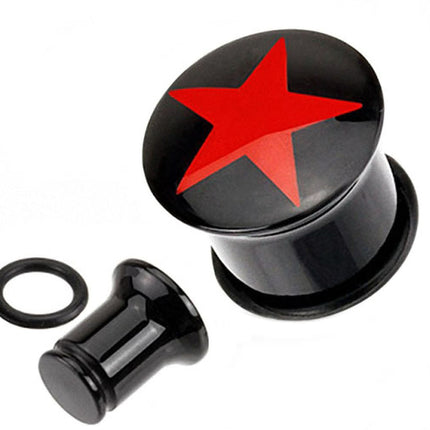 Flesh Logo Plug Single Flared Schwarz Stern Rot