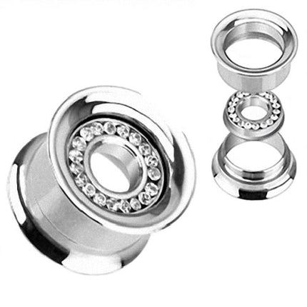 Flesh Tunnel Ohr Plug mit Kristall Inlay