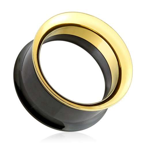 Flesh Schraub Tunnel Schwarz Gold Innengewinde Double Flared
