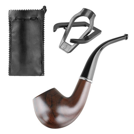 Klassische Tabakpfeife Dunkelbraun Pipe aus Holz Muster inkl. Beutel