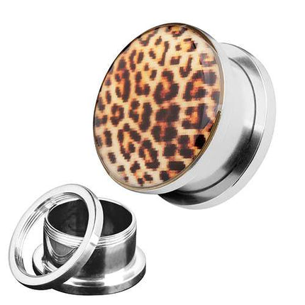 Flesh Schraub Ohr Plug Edelstahl Leoparden Design