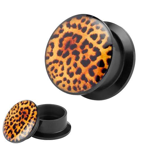 Flesh Schraub Ohr Plug Schwarz Leoparden Style