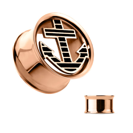 Flesh Ohr Tunnel Rosegold vergoldet Vintage mit Anker Double Flared
