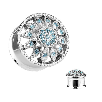 Flesh Ohr Tunnel Aqua Blumen Kristalle Double Flared