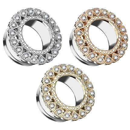 Flesh Ohr Tunnel Piercing mit Tribal Herz Kristallen
