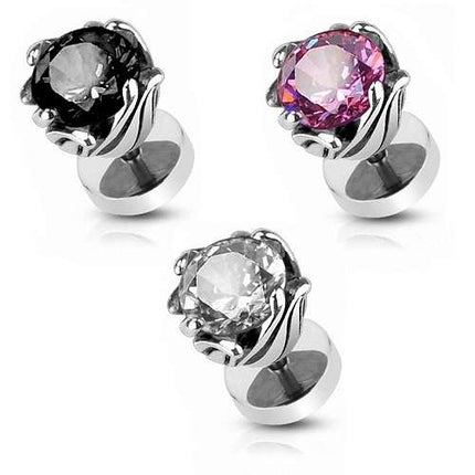 Fake Plug Ohr Piercing Stecker Kristall Blume Ohrstecker