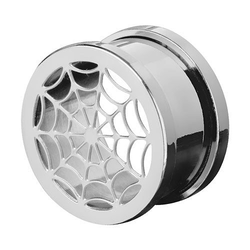 Flesh Tunnel Spinnennetz Edelstahl Silber