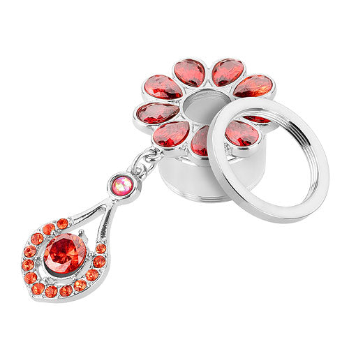 Flesh Ohr Tunnel Piercing mit roten Kristallen und Anhänger