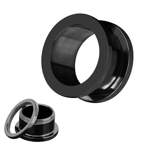 Flesh Tunnel Edelstahl Schraubverschluss Schwarz
