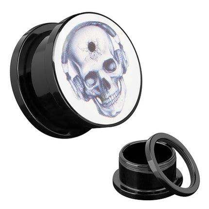 Flesh Schraub Plug Motiv Totenkopf mit Kopfhörer