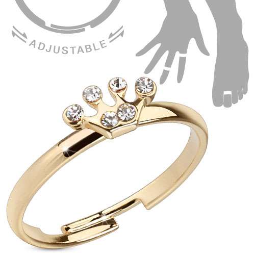 Zehenring & Fingerring verstellbar Gold plattiert Kristall Krone