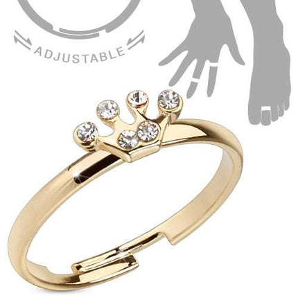 Zehenring & Fingerring verstellbar Gold plattiert Kristall Krone