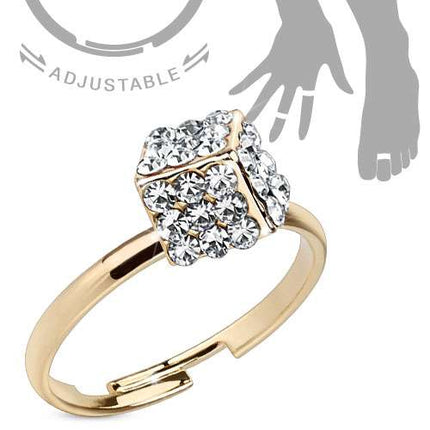 Zehenring & Fingerring verstellbar Gold plattiert Kristall Würfel