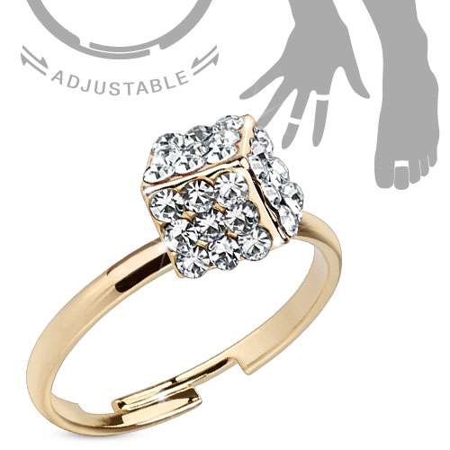 Zehenring & Fingerring verstellbar Gold plattiert Kristall Würfel
