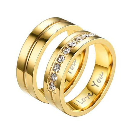Edelstahl Ring vergoldet Verlobungsring Partnerring Liebesring I Love You
