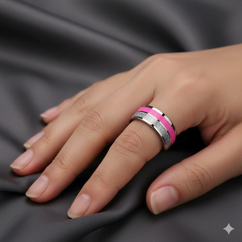 Damenring Edelstahl Pink Epoxy hochglanzpoliert Verlobungsring